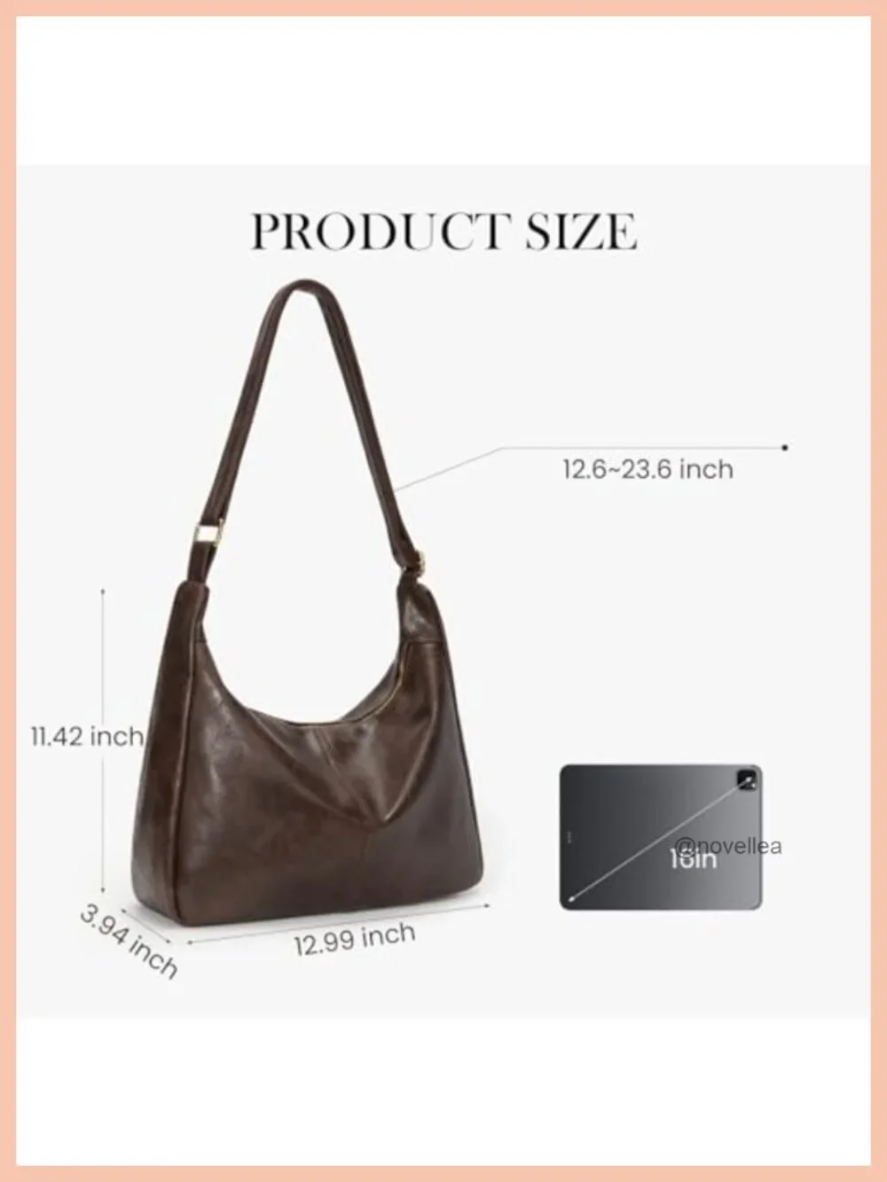 Brown Slouchy Hobo Shoulder Bag Women PU Leather Crossbody Tote with Zipper